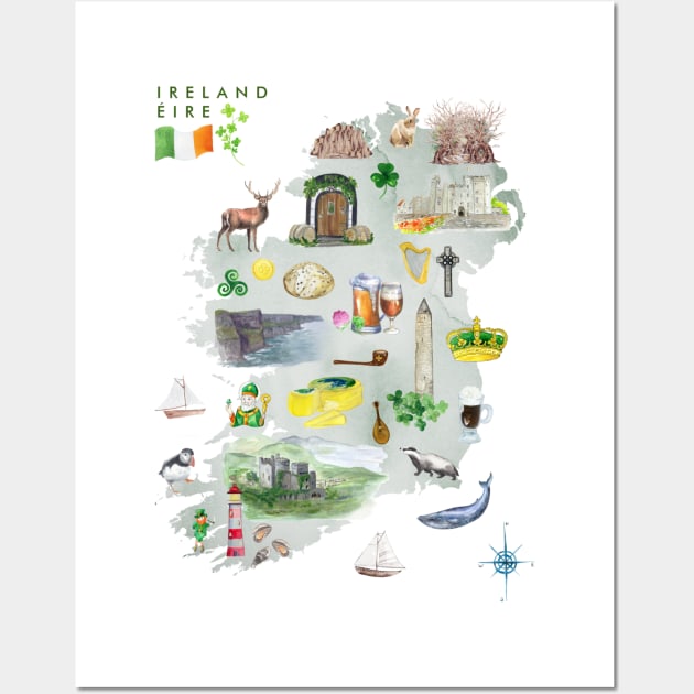 Illustrated Map of Ireland Wall Art by crazycanonmom